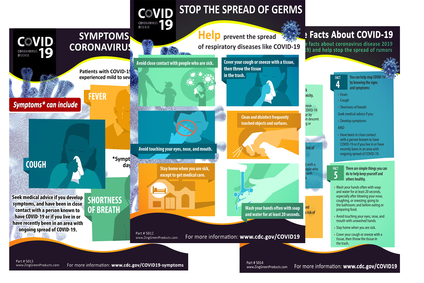 COVID19 Coronavirus Safety Posters, Set of 3 