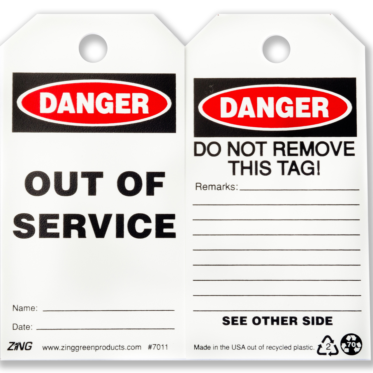 ZING 7011 Eco Safety Tag, DANGER Out of Service, 5.75Hx3W, 10 Pack 