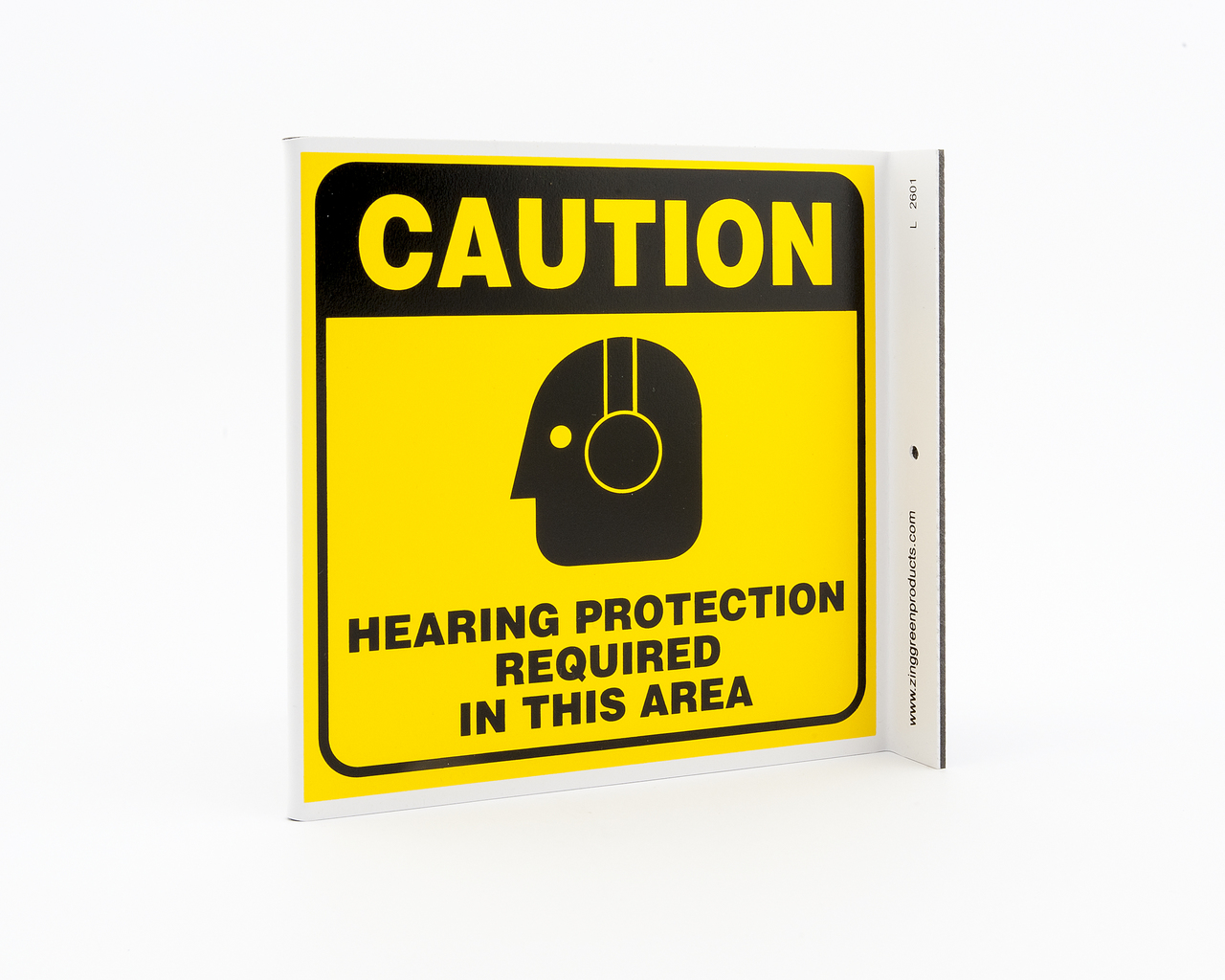 ZING 2601 Eco Safety L Sign, Hearing Protection Required, 7Hx2.5Wx7D, Recycled Plastic 