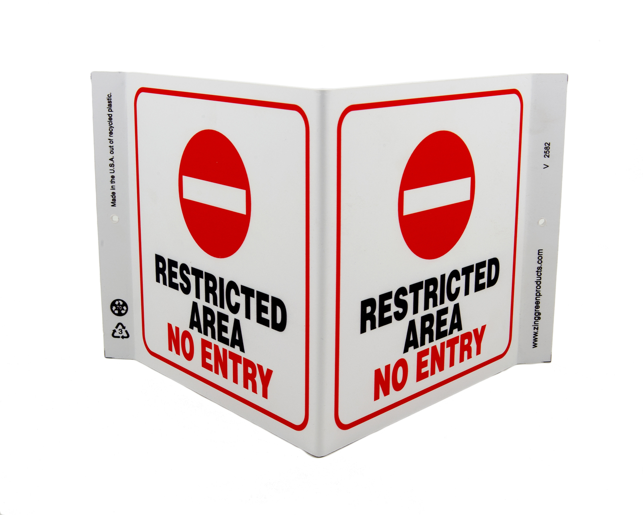 ZING 2582 Eco Safety V Sign, Restricted Area, 7Hx12Wx5D, Recycled Plastic 